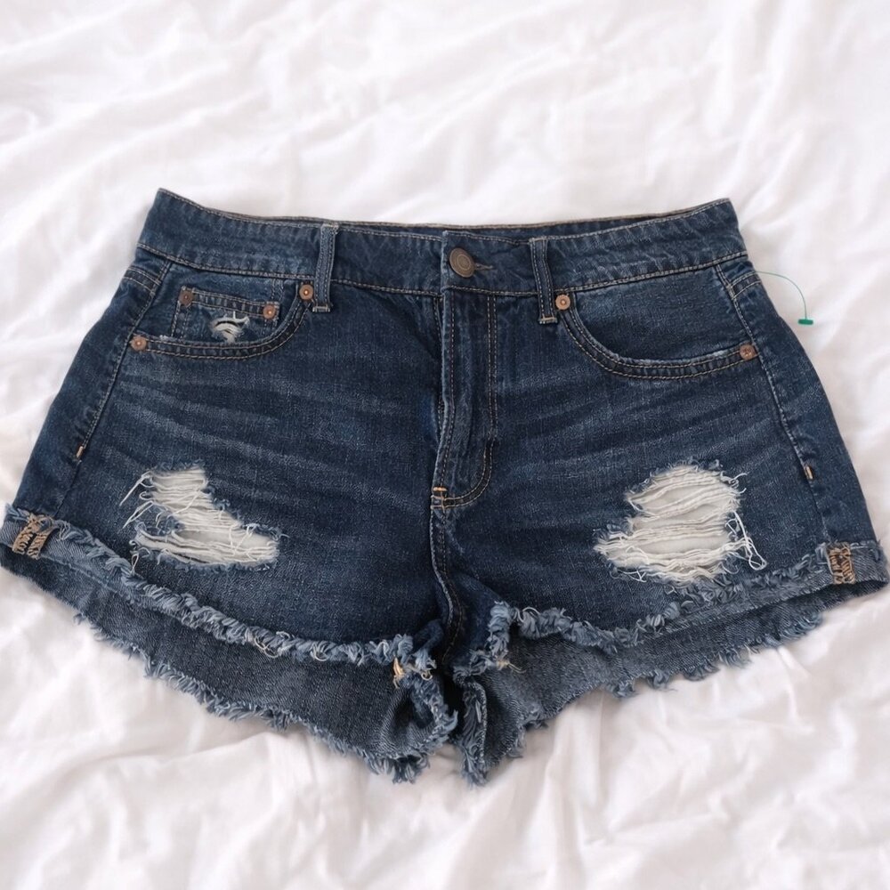 American Eagle Outfitters Navy Blue Distressed Jean Shorts, Size 10